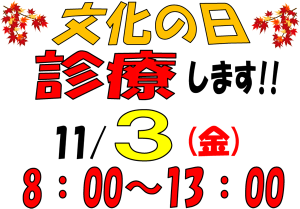 文化の日も診療します!!